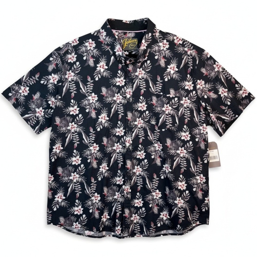 Johnny Bigg Shirt‎ 4XL Mens Black Floral Cotton Short Sleeve Button Up NEW NWT